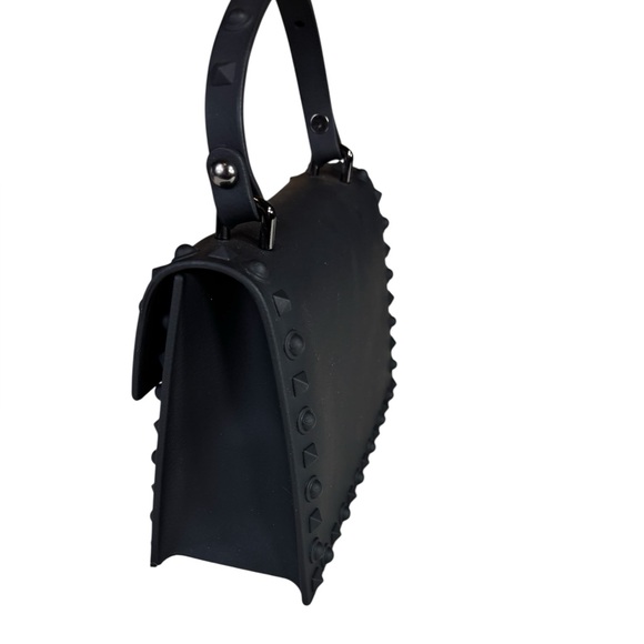 Jelly Studded Black Mini Handbag Bag Purse PVC Vegan Leather Shoulder Strap - Picture 3 of 10